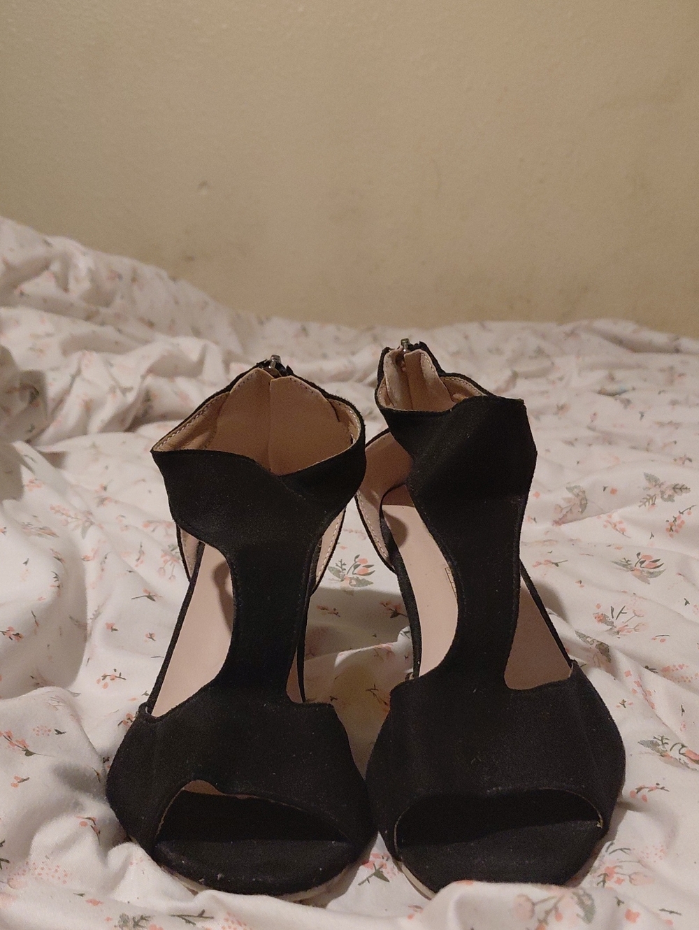 Black T-Strap Open-Toe Women's Heels